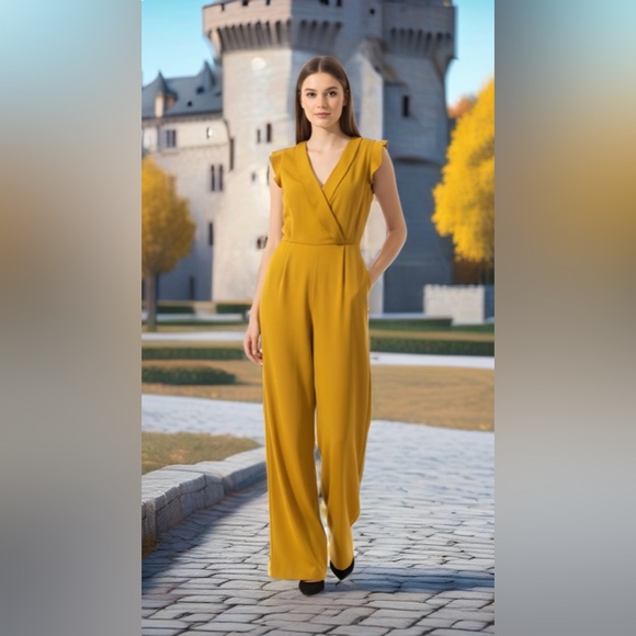 0101 Elegant Mustard Sleeveless Jumpsuit - Picture 13 of 16